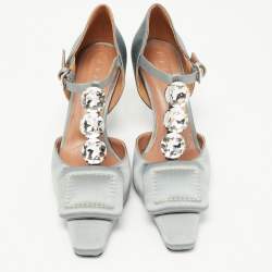 Pre Owned Marni Grey Satin Crystal Embellished T-Bar Pumps Size 39