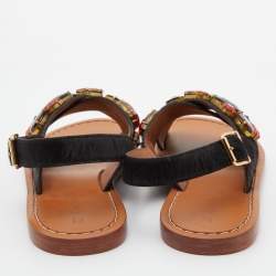 Marni Black Calf Hair Crystal Embellished Slingback Flat Sandals Size 38.5