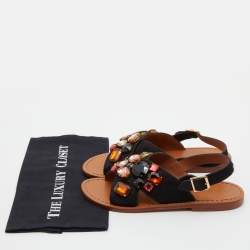Marni Black Calf Hair Crystal Embellished Slingback Flat Sandals Size 38.5
