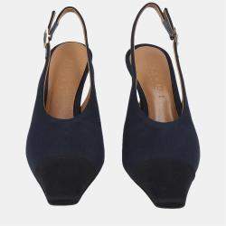 Pre Owned Marni Navy Blue/Black Satin Slingback Pumps 36