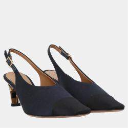Pre Owned Marni Navy Blue/Black Satin Slingback Pumps 36