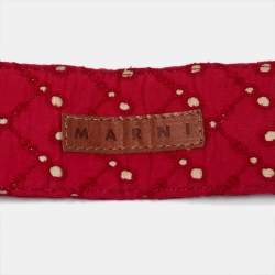 Marni Red/Beige Perforated Fabric Buckle Belt M