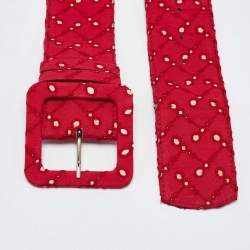 Marni Red/Beige Perforated Fabric Buckle Belt M