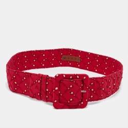 Marni Red/Beige Perforated Fabric Buckle Belt M