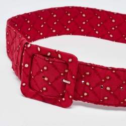 Marni Red/Beige Perforated Fabric Buckle Belt M