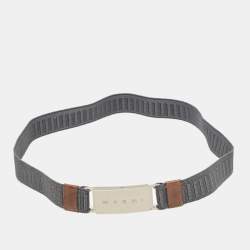Marni Blue/Brown Elastic and Leather Waist Belt 65 CM