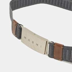Marni Blue/Brown Elastic and Leather Waist Belt 65 CM