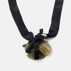 Marni Green Floral Textured Petal Ribbon Choker