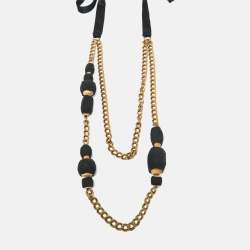 Marni Black Beaded Chain Long Layer Necklace