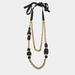 Marni Black Beaded Chain Long Layer Necklace