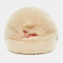 Marni Beige Logo Embroidered Shearling& Leather Baseball Cap M