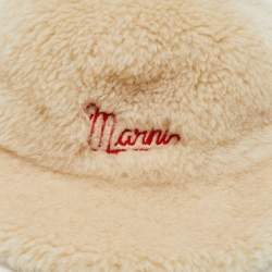 Marni Beige Logo Embroidered Shearling& Leather Baseball Cap M