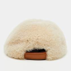 Marni Beige Logo Embroidered Shearling& Leather Baseball Cap M