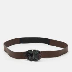 Marni Dark Brown/Black Leather and Elastic Waist Belt 95CM