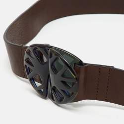 Marni Dark Brown/Black Leather and Elastic Waist Belt 95CM