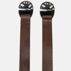 Marni Dark Brown/Black Leather and Elastic Waist Belt 95CM