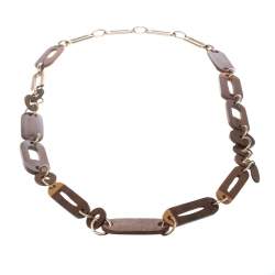 Marni Wood & Gold Tone Long Chain Link Necklace