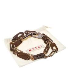 Marni Wood & Gold Tone Long Chain Link Necklace