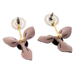 Marni Floral Leather Two Tone Metal Dangle Earrings