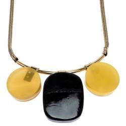 Marni Multicolor Horn and Resin Pendant Gold Tone Choker Necklace 