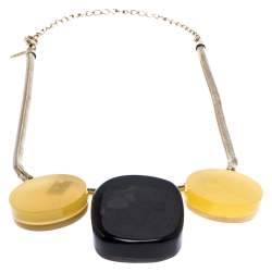 Marni Multicolor Horn and Resin Pendant Gold Tone Choker Necklace 