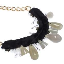 Pre Owned Marni Crystal Bead Embellished Black Ribbon Statement Tie-up Necklace