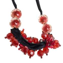 Pre Owned Marni Crimson Red Crystal and Paillette Embellished Ribbon Necklace