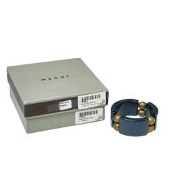 Pre Owned Marni Metallic Blue Resin Beaded Wide Bracelet