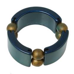 Pre Owned Marni Metallic Blue Resin Beaded Wide Bracelet