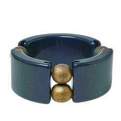 Pre Owned Marni Metallic Blue Resin Beaded Wide Bracelet