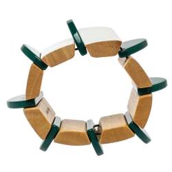 Pre Owned Marni White/Green Resin Wooden Stretch Bracelet