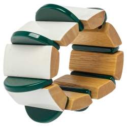 Pre Owned Marni White/Green Resin Wooden Stretch Bracelet