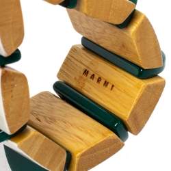 Pre Owned Marni White/Green Resin Wooden Stretch Bracelet