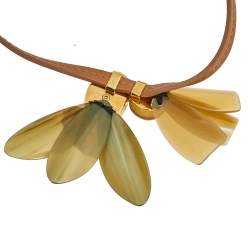Pre Owned Marni Beige Leather Floral Horn Pendant Adjustable Necklace
