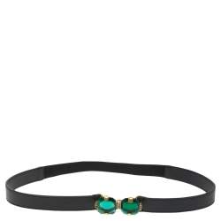 Marni Black Leather and Elastic Fabric Waist Belt Size 70cm