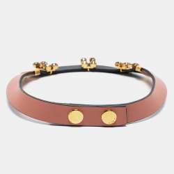 Pre Owned Marni Colorblock Crystal Embellished Leather Necklace