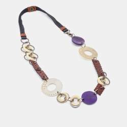 Marni Two-Tone Leather & Wood Chain Link Statement Necklace