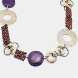 Marni Two-Tone Leather & Wood Chain Link Statement Necklace