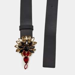 Marni Black Leather and Elastic Crystals Buckle Waist Belt