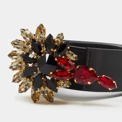 Marni Black Leather and Elastic Crystals Buckle Waist Belt