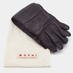 Marni Dark Brown Leather Long Gloves 