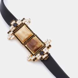Marni Black Leather Crystal Embellished Elasticized Waist Belt