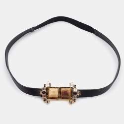 Marni Black Leather Crystal Embellished Elasticized Waist Belt