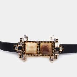 Marni Black Leather Crystal Embellished Elasticized Waist Belt