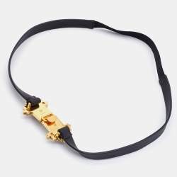 Marni Black Leather Crystal Embellished Elasticized Waist Belt
