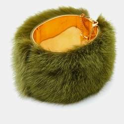 Marni Green Faux Fur Gold Tone Cuff Bracelet M