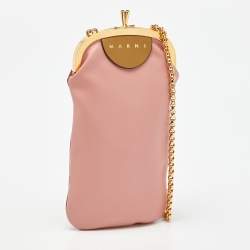 Marni Pink/Red Leather Kisslock Phone Chain Pouch
