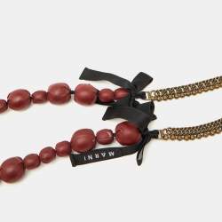 Marni Burgundy Leather & Aged Gold Tone Chain Statement Necklace