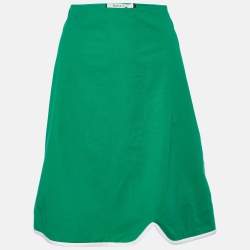 Marni Green Cotton Contrast Trim Knee Length Skirt M