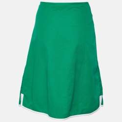 Marni Green Cotton Contrast Trim Knee Length Skirt M